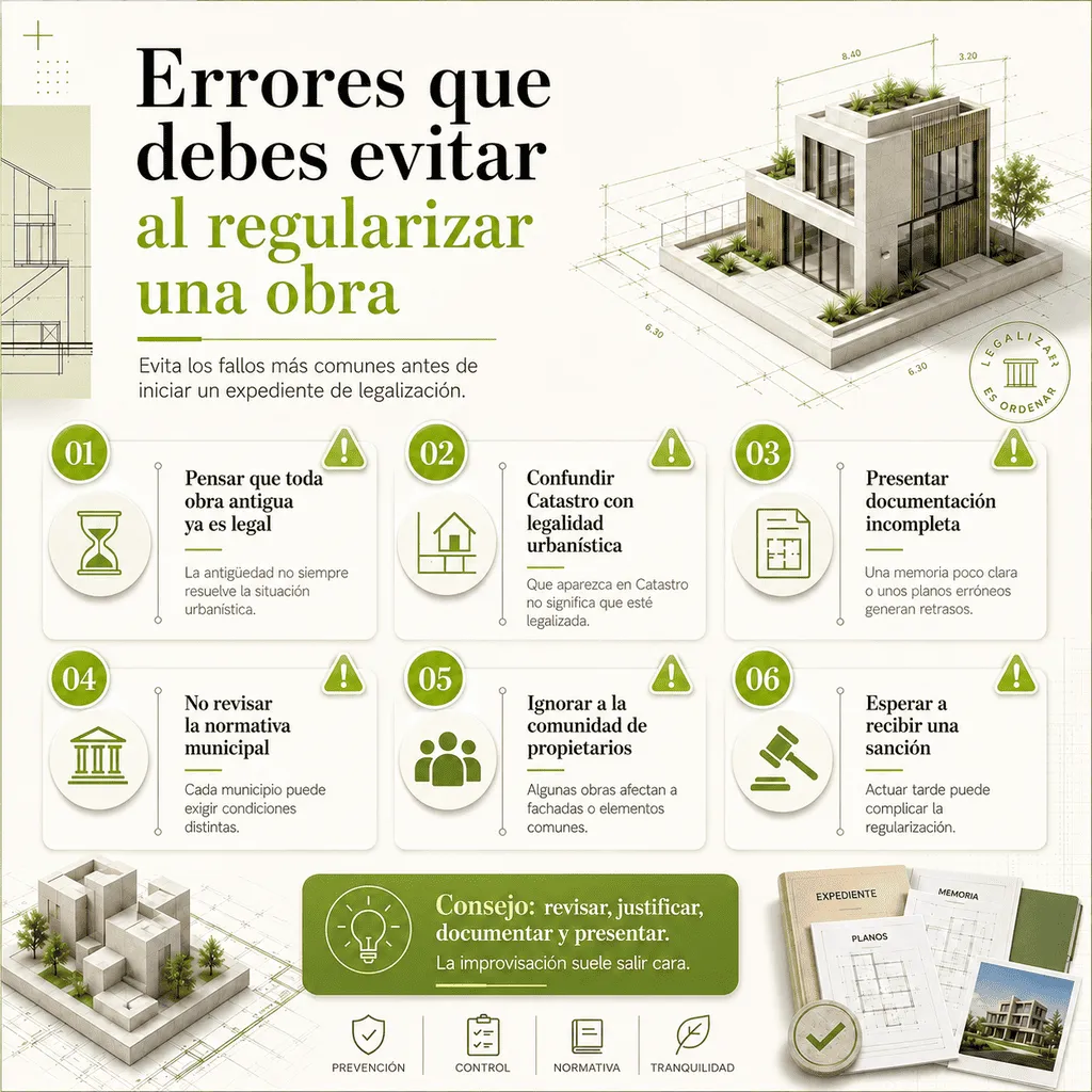 Infografía sobre errores que debes evitar al regularizar una obra