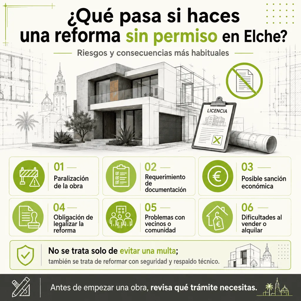 Infografía sobre qué pasa si haces una reforma sin permiso en Elche